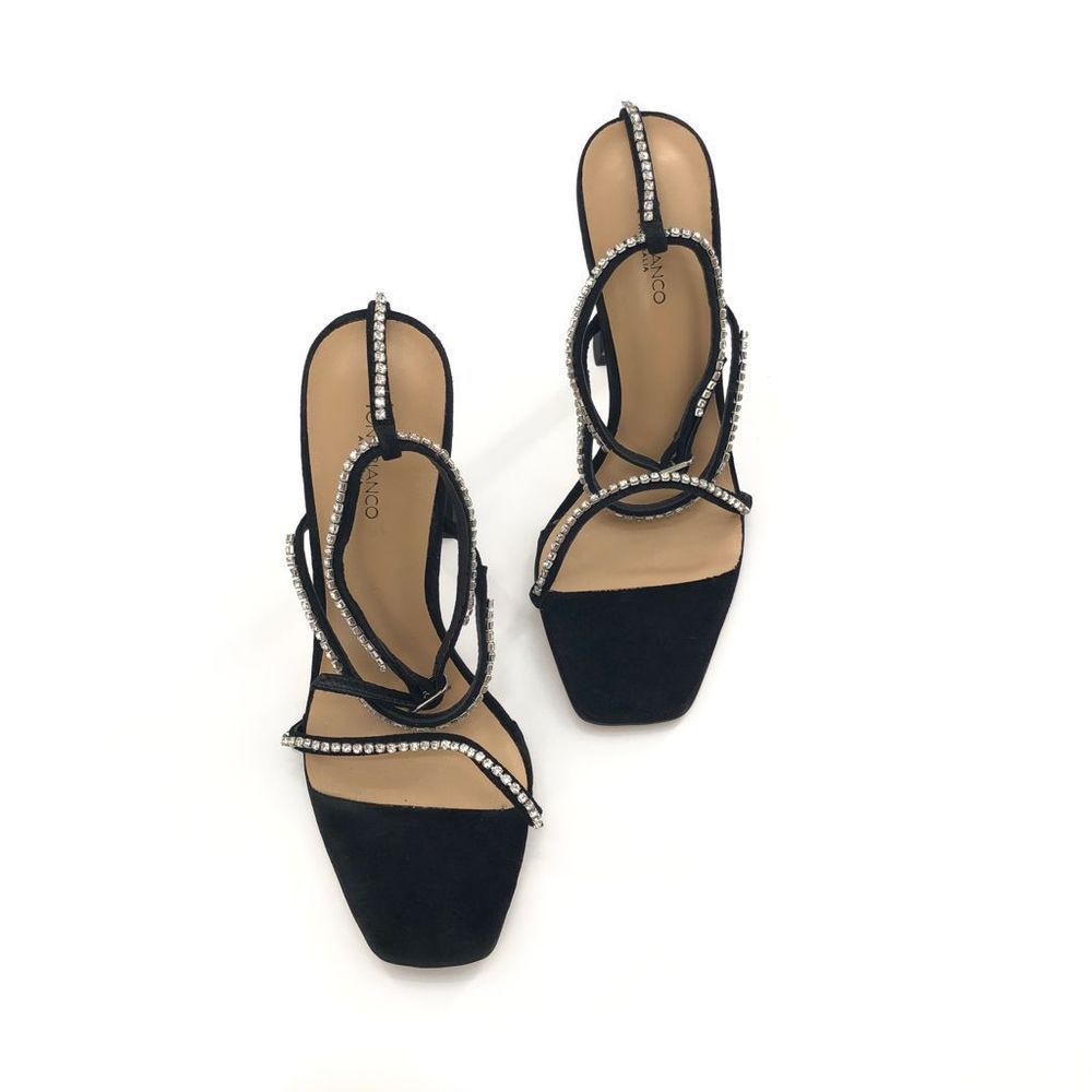 Tony Bianco Black Crystal-Strap Heeled Sandals